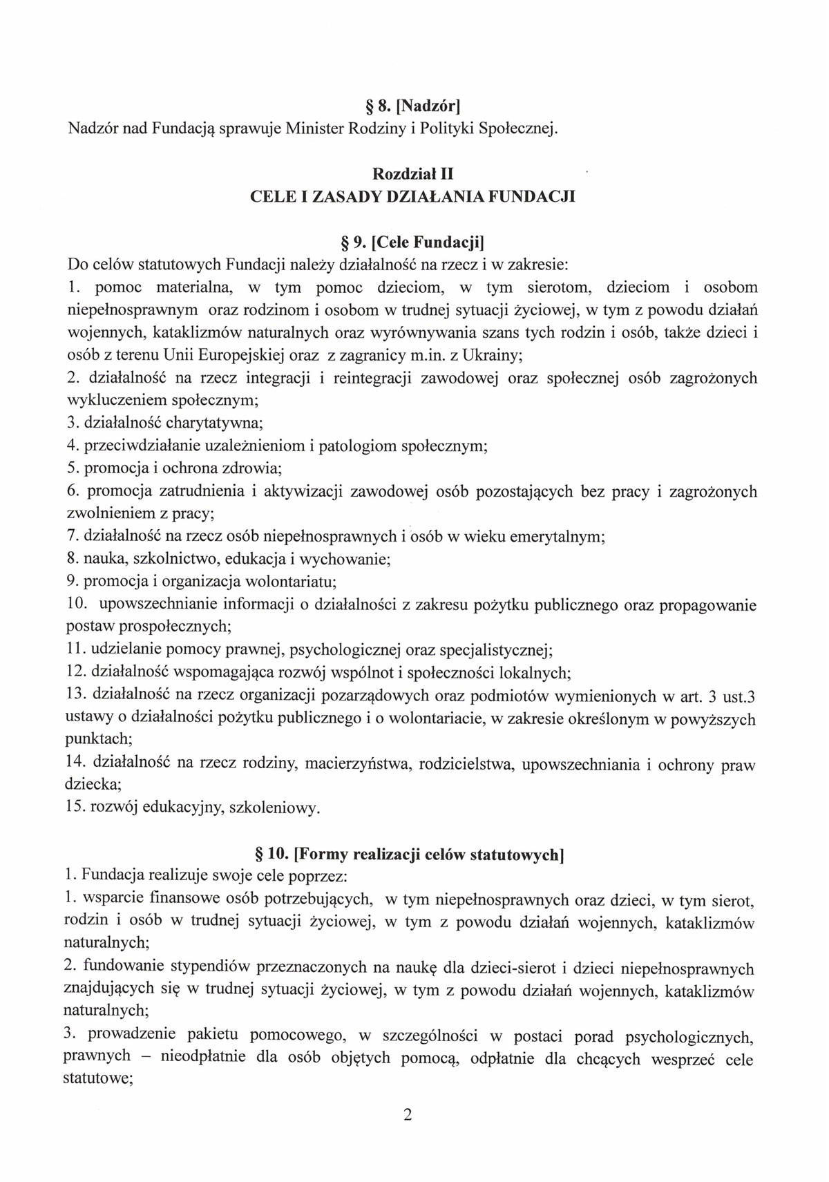 Statut Jurajskiej Fundacji Pomocy