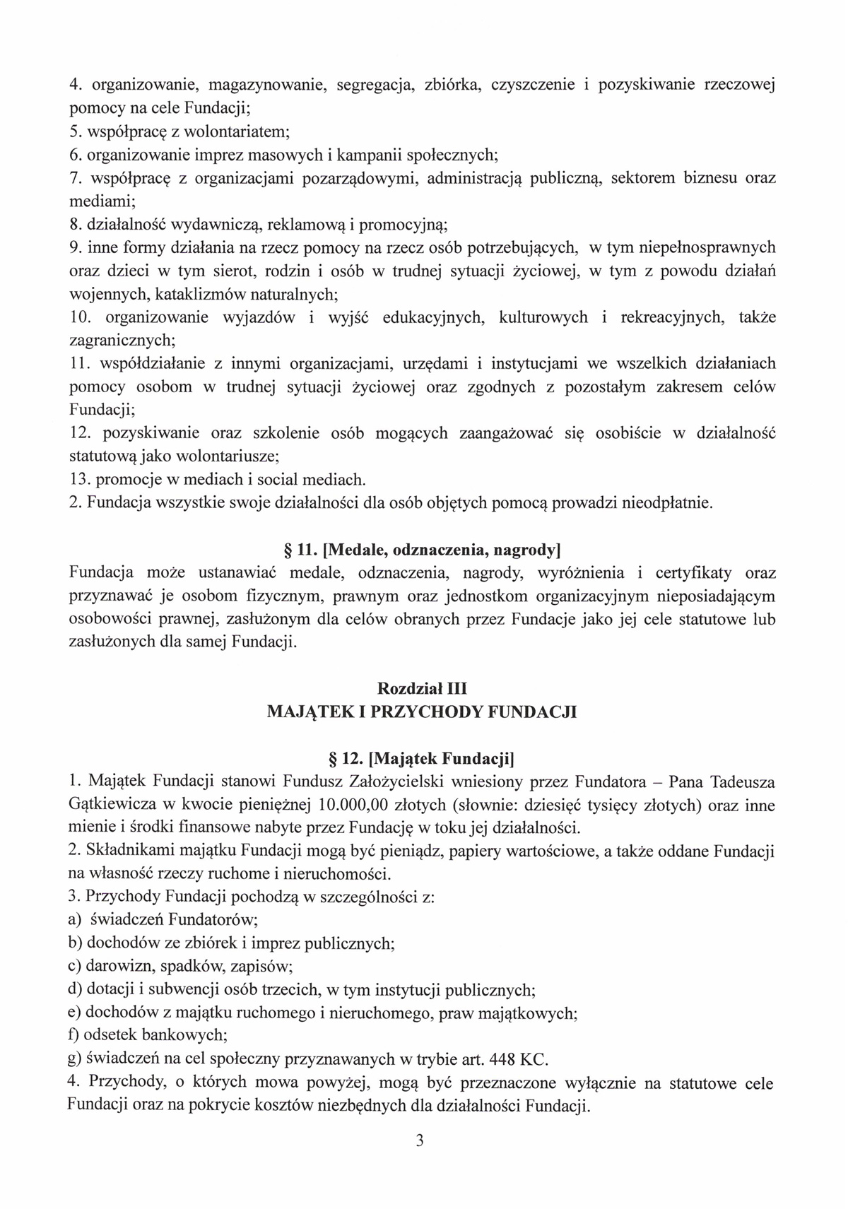 Statut Jurajskiej Fundacji Pomocy